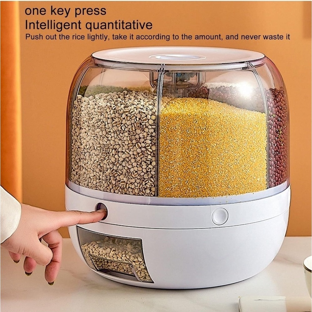 6-Grid 360° Grains Dispenser Rotating Rice Dispenser Storage Container 13lbs - Picture 3 of 9